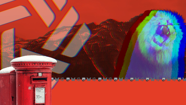 A composition with multiple layers. The Newsmast Foundation logo can be seen alongside a letterbox, a lion, and a mountain.